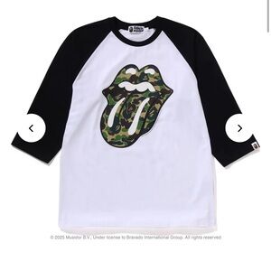 Bape Black and White Raglan Tee with Camo Graphic